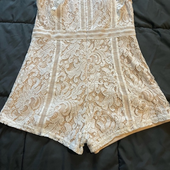 Lulus Elegant Lace Romper in Cream - Picture 4 of 8